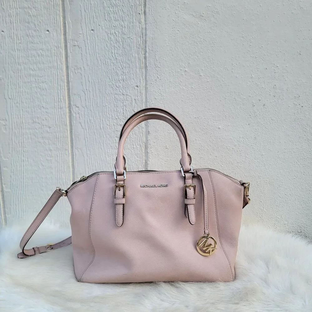 Michael Kors Ciara Top Zip Crossbody Satchel Purse Bag Tan See Discription